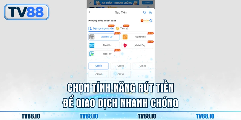 Click “Rút tiền TN88” để thực hiện giao dịch nhanh